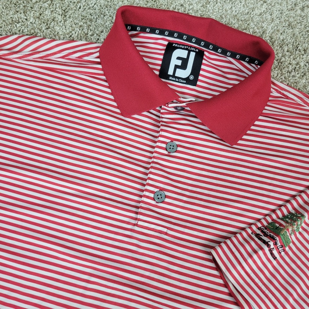 FootJoy ProDry Lisle Mens Medium Red White Striped Performance Stretch Golf Polo